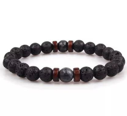 Asgard Crafted Lava Stone Bracelet - Black Alloy Ball Design