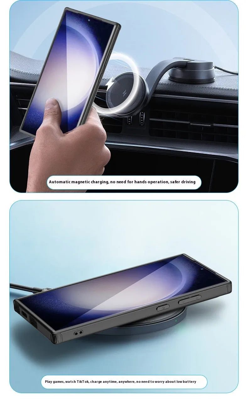 Samsung S24 armor matte protective cover in black, TPU PC anti-fall case with magnetic suction