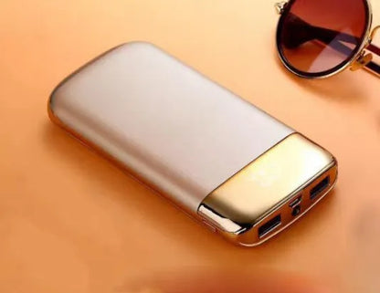 Y10 black portable power bank with LCD display showing battery percentage and two USB ports
