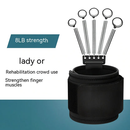 Finger exercise tension equipment with spring steel construction showing three resistance levels