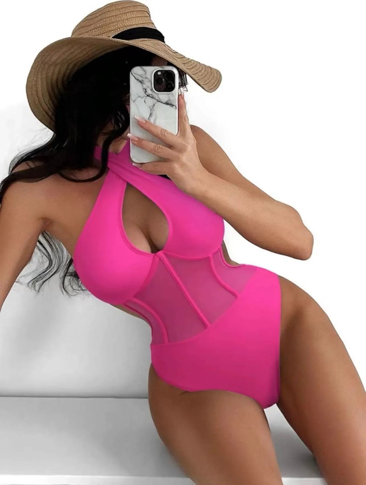Women's one-piece swimsuit bikini in black, rose red, or green colour made from nylon-spandex fabric