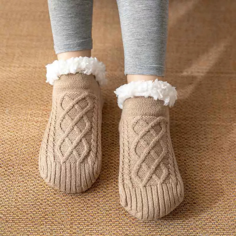 Winter Knitted Plush Floor Socks with Non-slip Soles in Various Colors