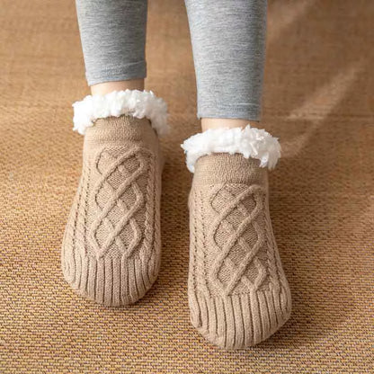 Winter Knitted Plush Floor Socks with Non-slip Soles in Various Colors