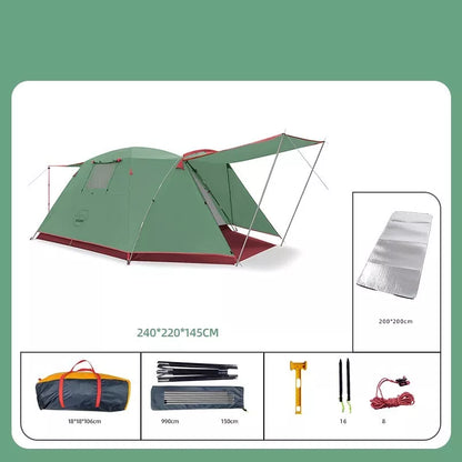 Four-person outdoor camping tent with rain and sun protection, double-decker design