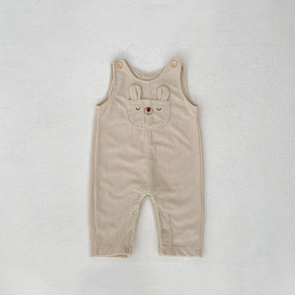 Infant clothing set with suspenders on corduroy trousers and long sleeve top