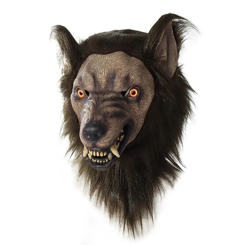 Realistic werewolf costume mask with 360-degree rotation for dynamic Halloween and cosplay performances