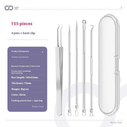 4-piece silver metal acne needle set for blackhead extraction with ultra fine pointed tips