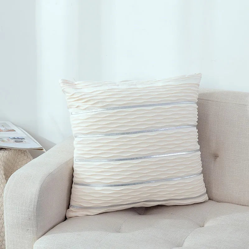 Striped velvet pillow cover in plush flannel velvet material measuring 45x45cm