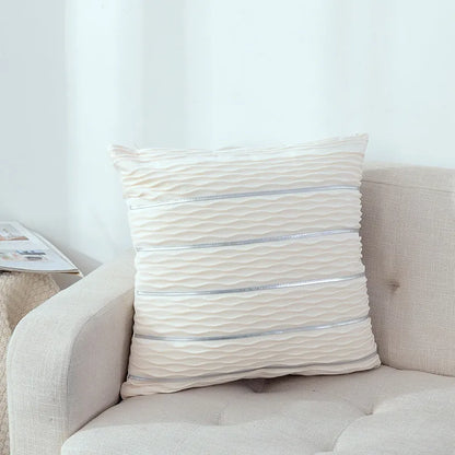 Striped velvet pillow cover in plush flannel velvet material measuring 45x45cm