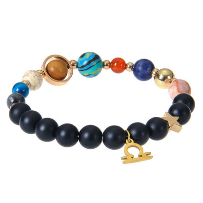 Stylish frosted stone beaded zodiac constellation bracelet for unisex wear
