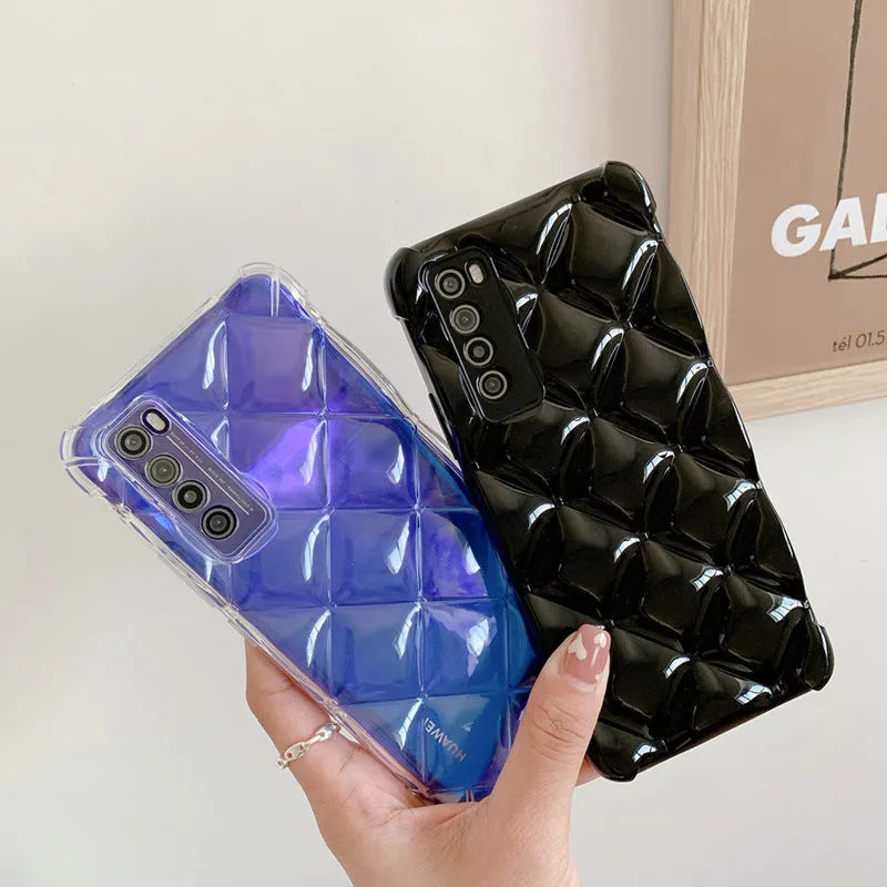 Silicone diamond phone case for Huawei models in black, green, pink and white