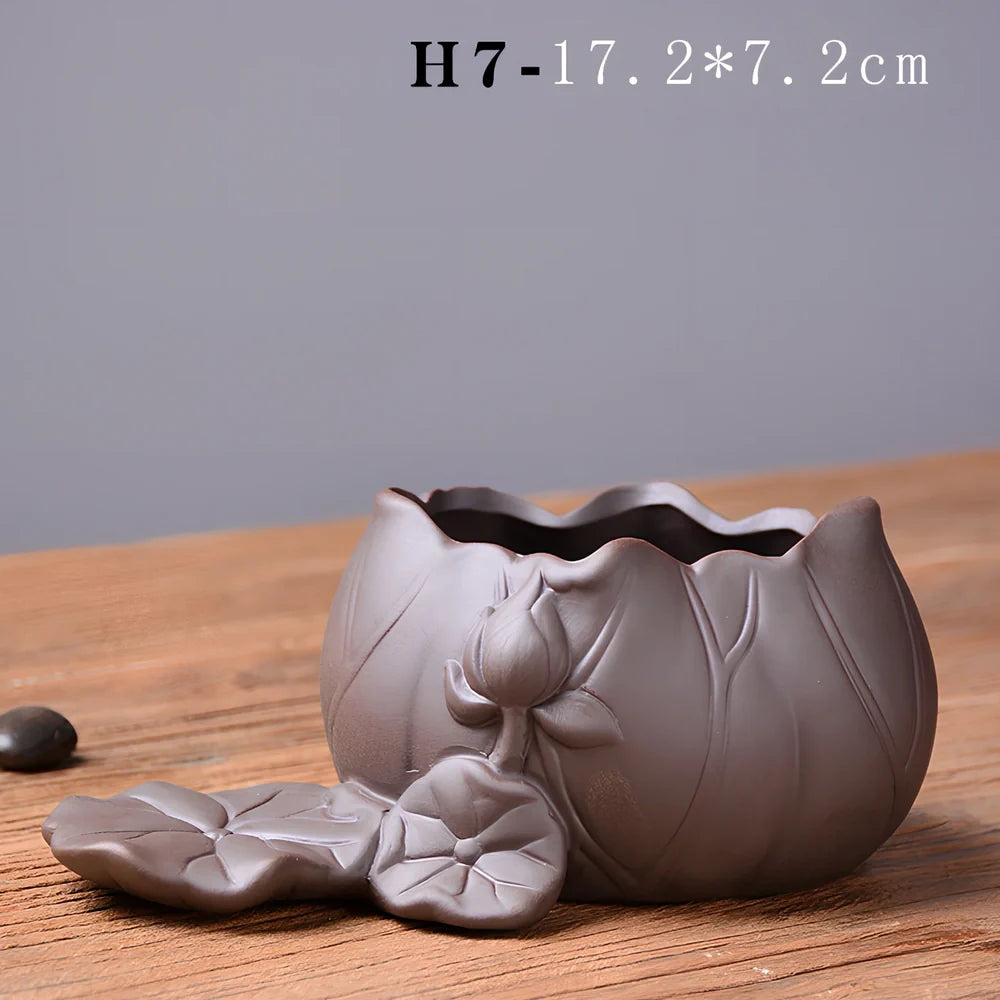 New Chinese style ceramic desktop flowerpot in bamboo fish basket motif, 10-15cm tall for indoor plants