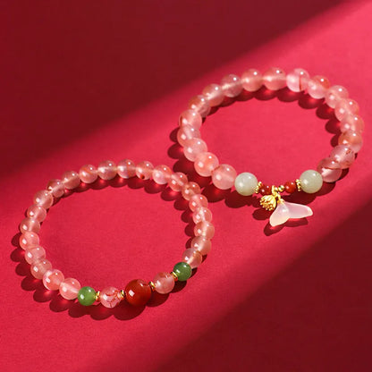 Women's ice floating south red white agate fishtail bracelet with natural colour variations and manual craftsmanship