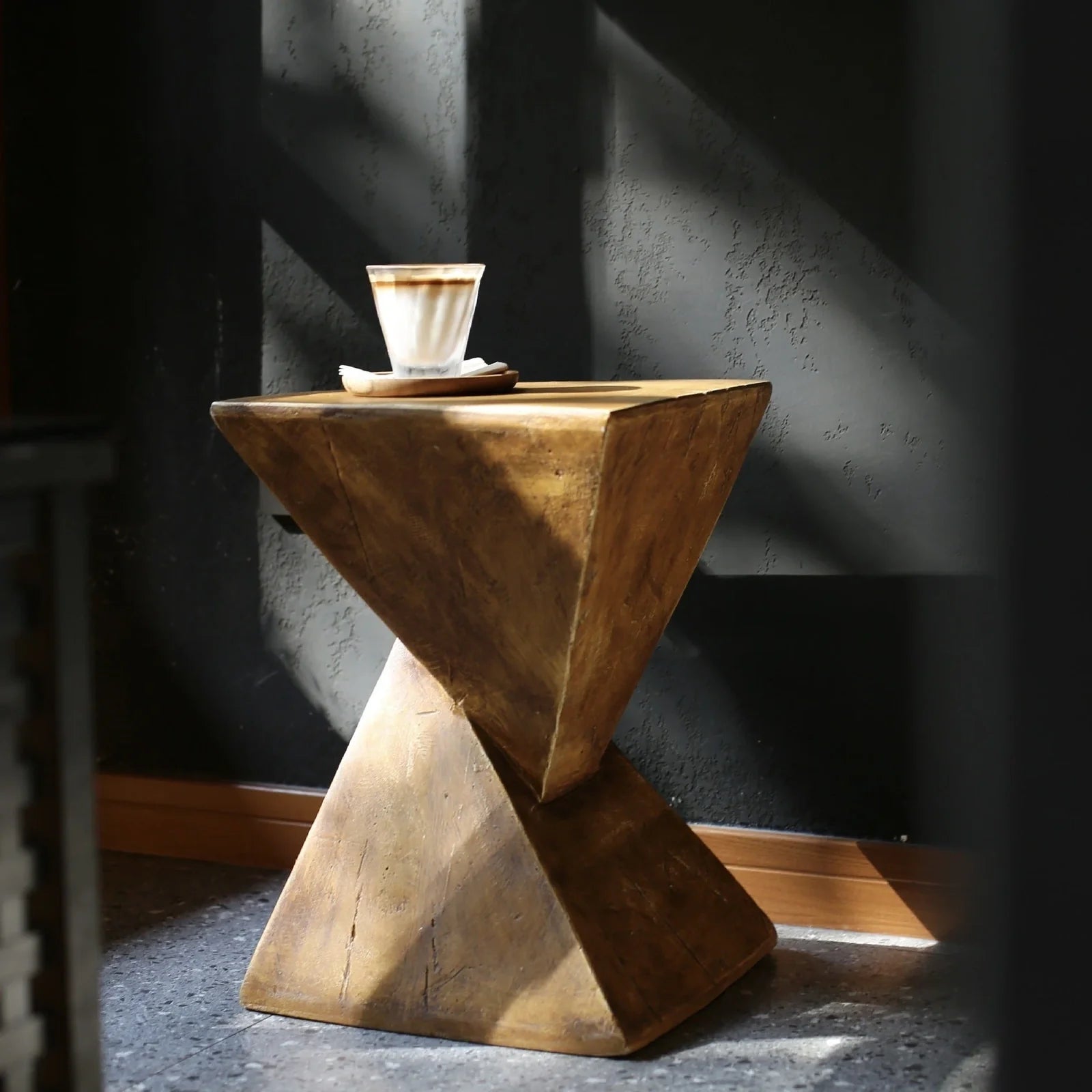 Nordic geometric coffee table with magnesium oxide surface measuring 32×46cm in black, grey, or wood finish