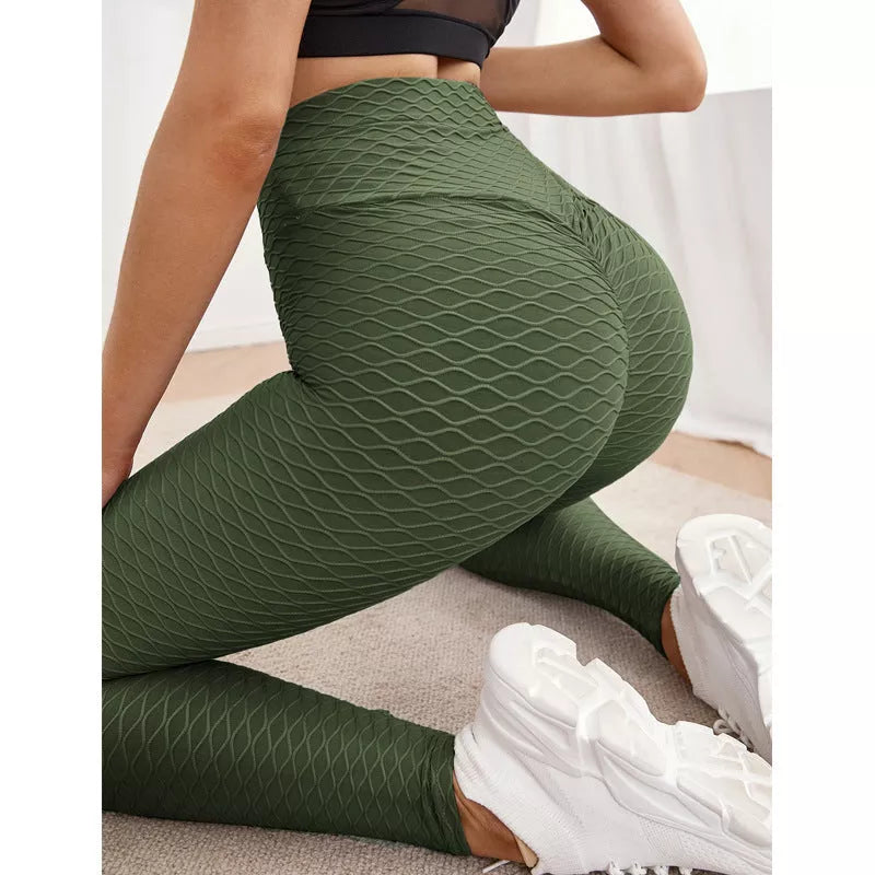 High waist jacquard stretch fitness pants in various colors for yoga and running