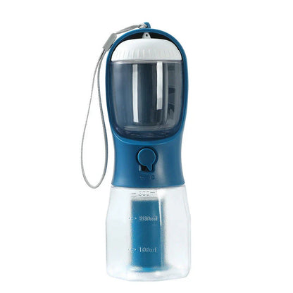 Versatile 3-in-1 pet water bottle with integrated water dispenser, food container, and waste bag compartment