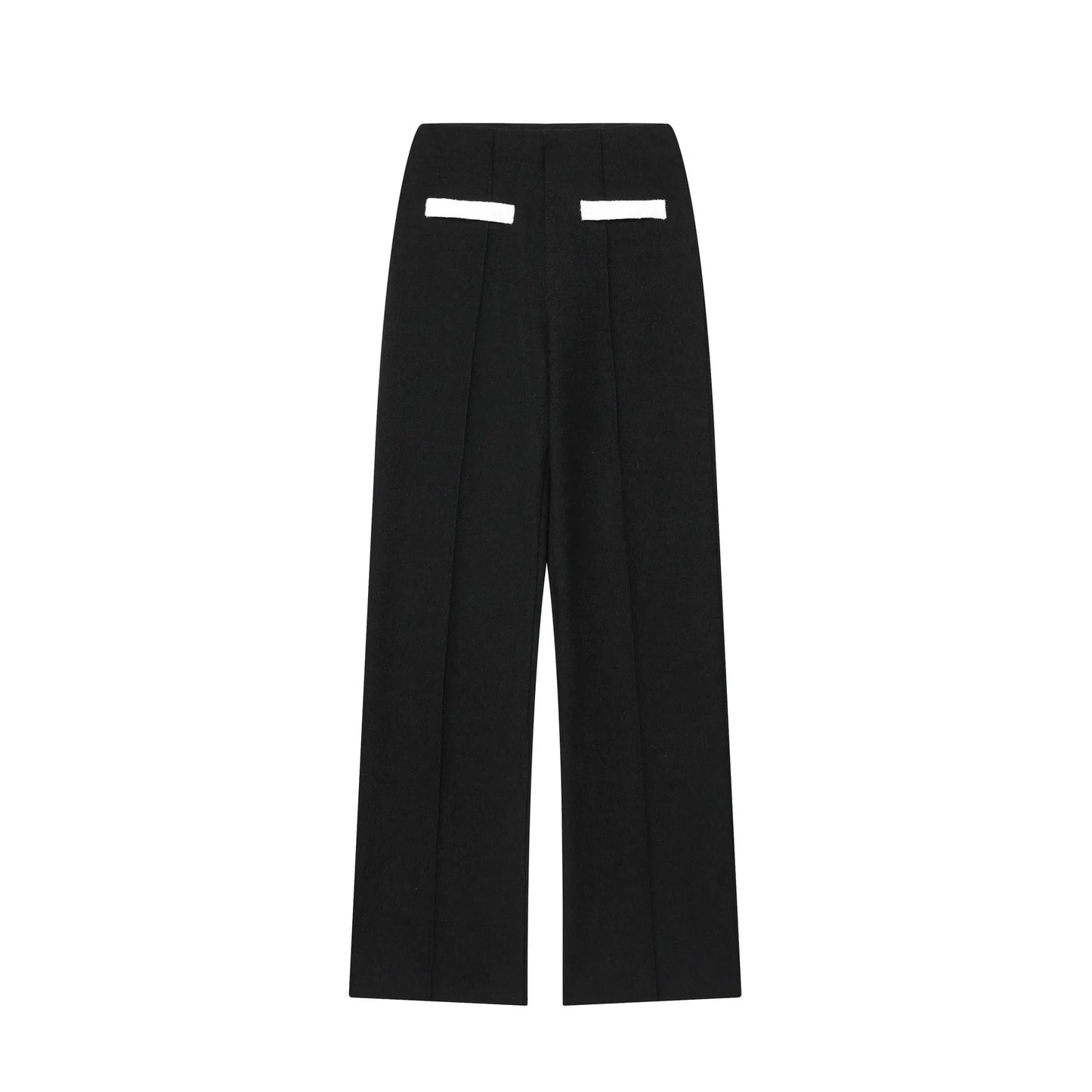 Contrast colour beaded leather round neck top with matching high-waisted trousers street fashion suit