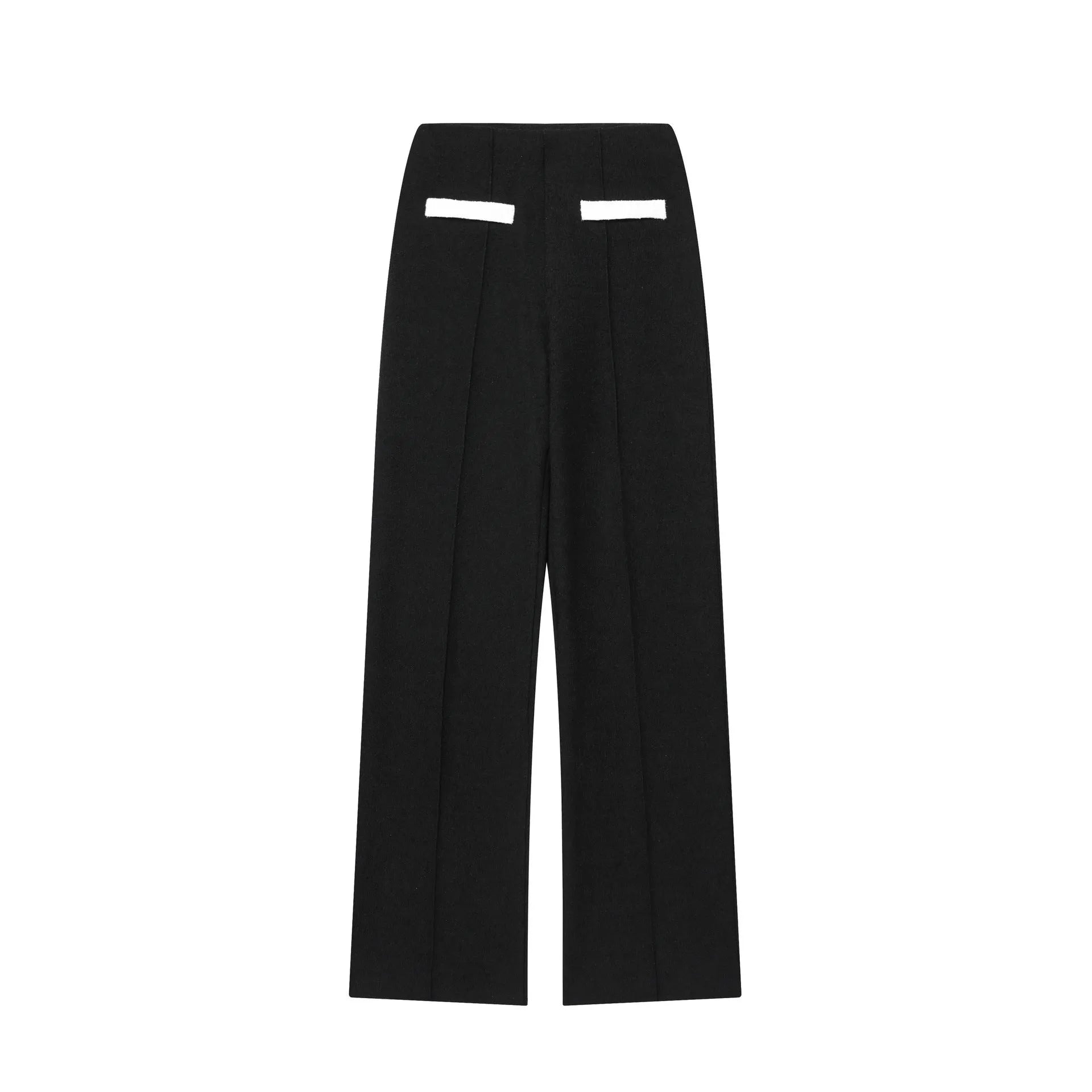 Contrast colour beaded leather round neck top with matching high-waisted trousers street fashion suit