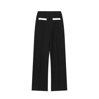 Contrast colour beaded leather round neck top with matching high-waisted trousers street fashion suit
