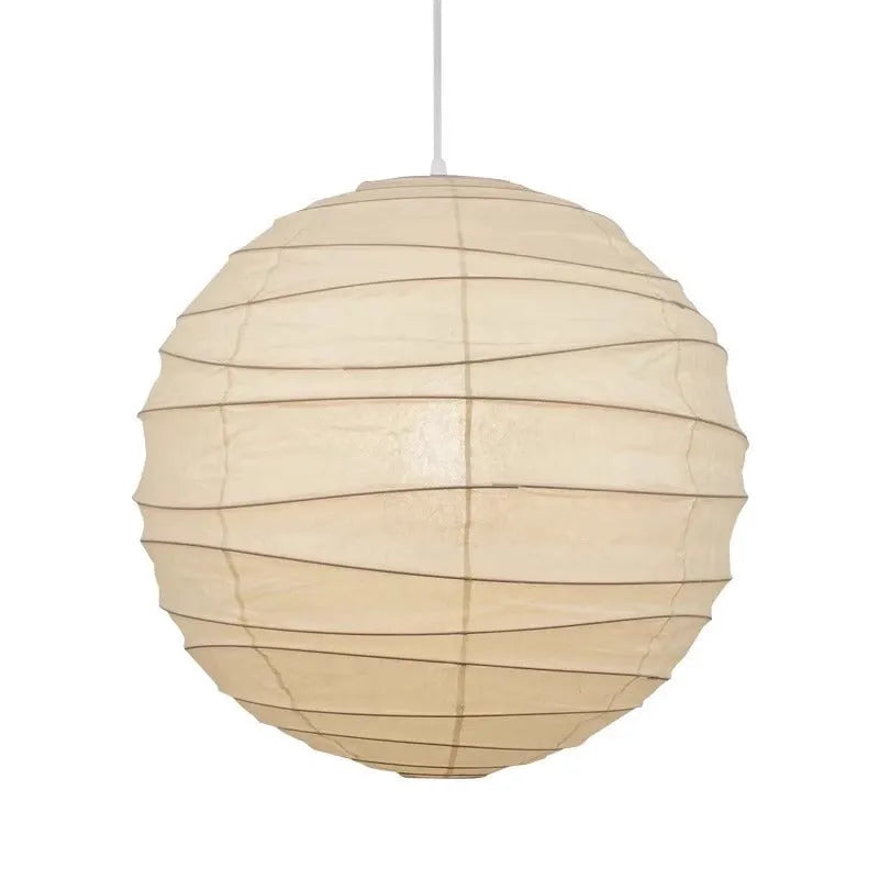 Japanese-style spherical rice paper chandelier with 30cm, 45cm, and 55cm diameter options for ambient lighting