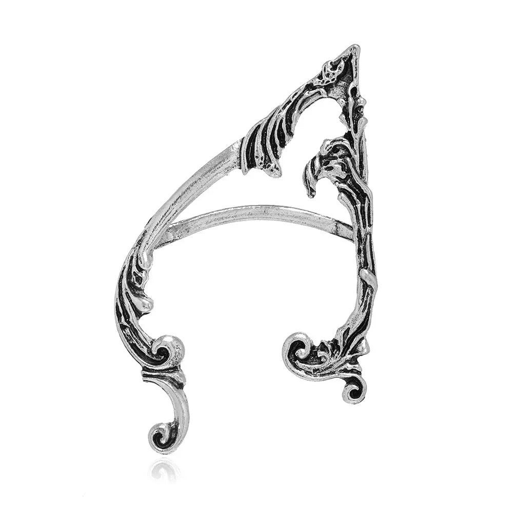 Dark Elf Ear Clip No Piercing Earrings in silver color, perfect for gothic and fairy tale aesthetics