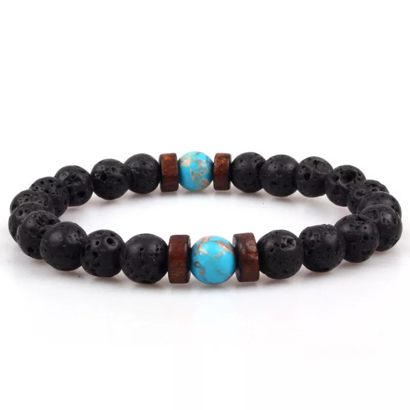 Asgard Crafted Lava Stone Bracelet - Black Alloy Ball Design