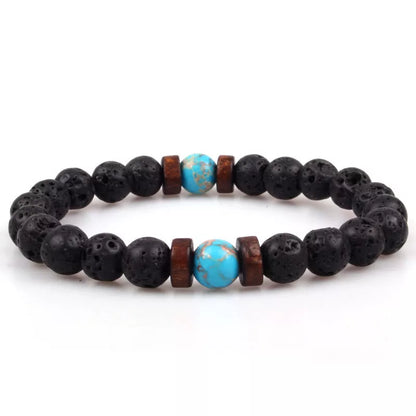 Asgard Crafted Lava Stone Bracelet - Black Alloy Ball Design