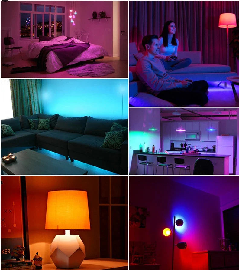 Smart WiFi RGBCW dimmable LED bulb with voice control for home lighting and decor