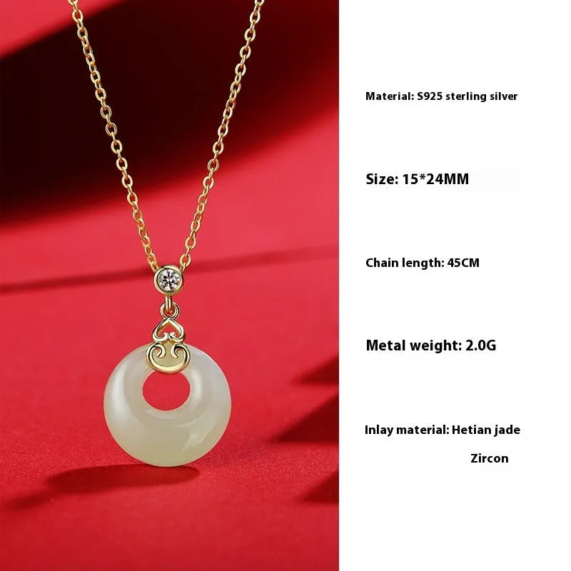 Chinese style Hetian jade and 925 sterling silver jewellery set with bracelet, necklace, and earrings.