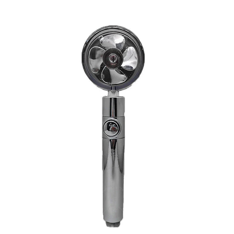 High-performance water-saving shower head with 360-degree rotation and fan feature, offering a luxurious shower experience