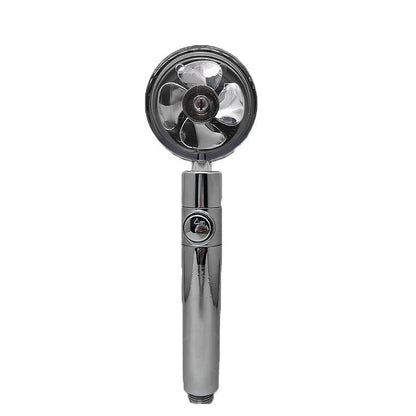 High-performance water-saving shower head with 360-degree rotation and fan feature, offering a luxurious shower experience