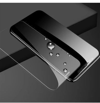 Tempered glass screen protector for Samsung smartphones showing HD clarity and fullscreen coverage