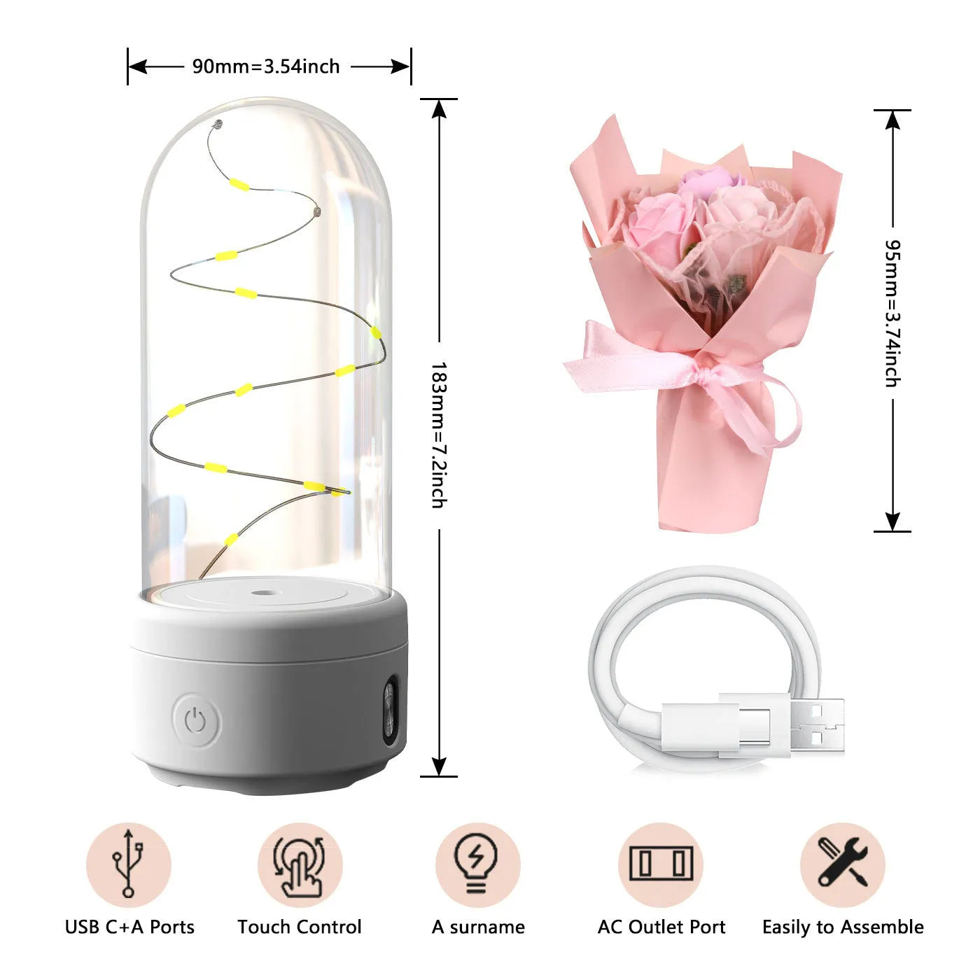 Rose-shaped LED night light with Bluetooth speaker inside glass cover decoration ornament