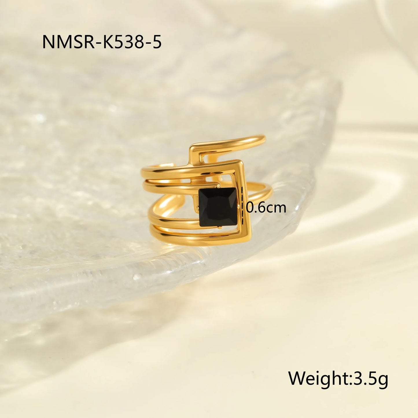 Titanium steel open mouth ring with geometric design and inlaid zircon stones for women