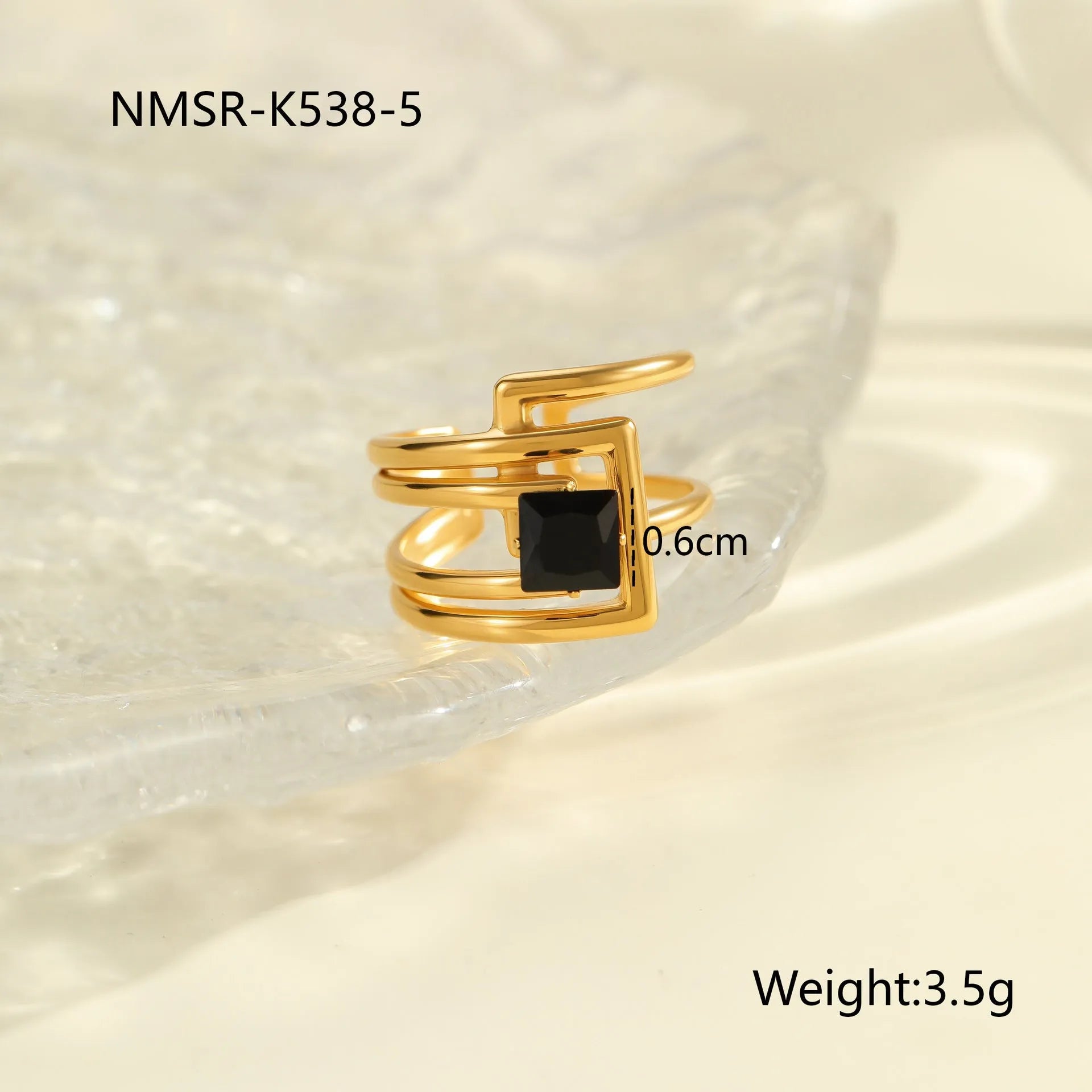 Titanium steel open mouth ring with geometric design and inlaid zircon stones for women