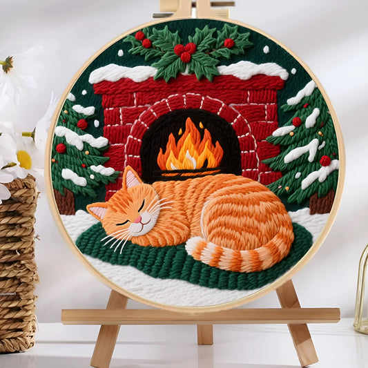 Autumn fruit embroidery DIY material package with cotton linen fabric and optional 20cm imitation bamboo frame