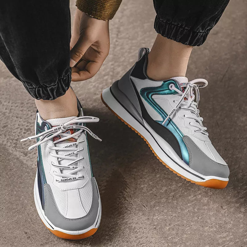 Men's PU lace-up casual shoes in blue, grey, and black