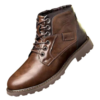 Men's brown ankle boots with side zip fastening and round toe design