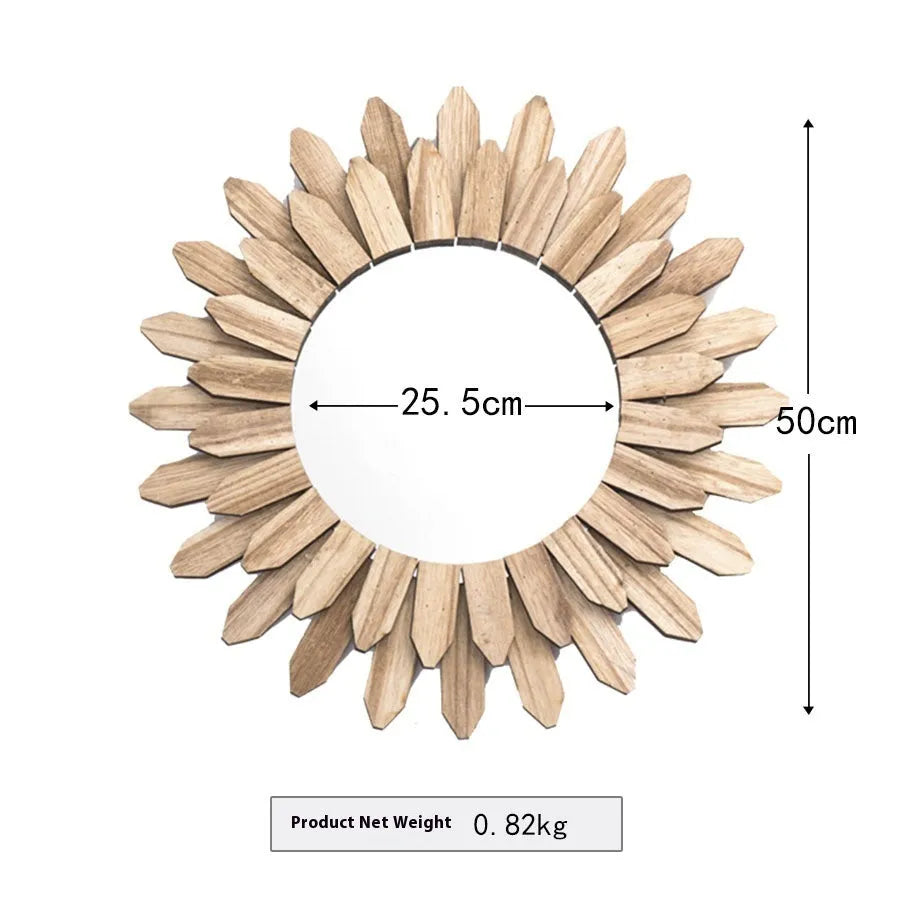 European-style solid wood round hanging mirror with baked colour finish in three diameter sizes