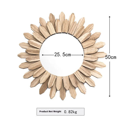 European-style solid wood round hanging mirror with baked colour finish in three diameter sizes