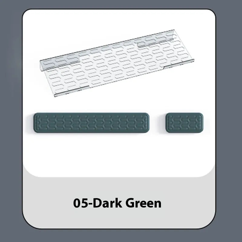 Double-sided memory foam keyboard and mouse desk pad set with gel wrist support pillow.