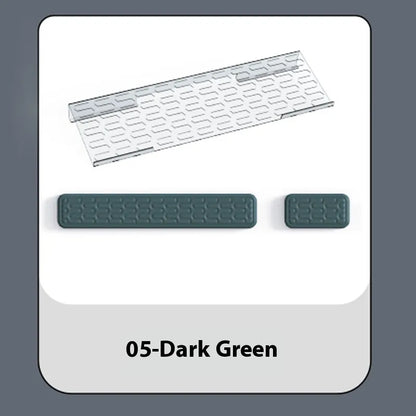 Double-sided memory foam keyboard and mouse desk pad set with gel wrist support pillow.