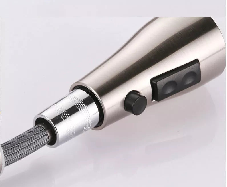 Brushed copper pull-out kitchen faucet with ceramic disc spool and stainless steel construction