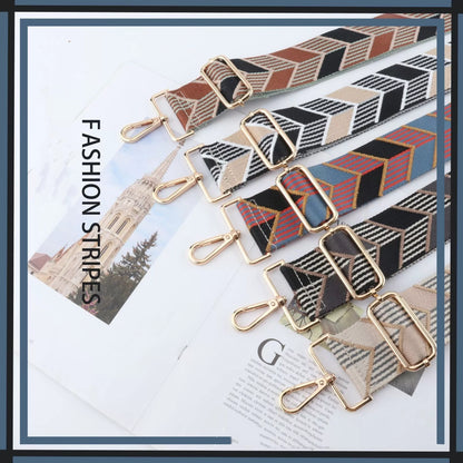 Retro striped bag strap with lobster hook clasp, adjustable length, and 5CM width