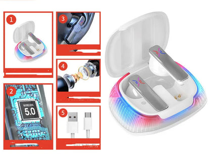 Hall Flashing wireless gaming headset with earplug design in black or white colour