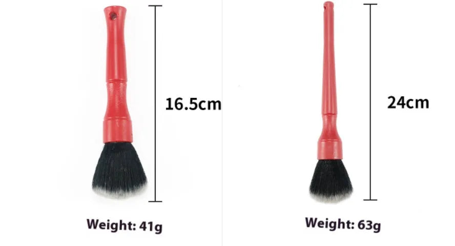 Soft nylon car detail brush with black blue or red handle for interior car cleaning and dashboard vent dust removal
