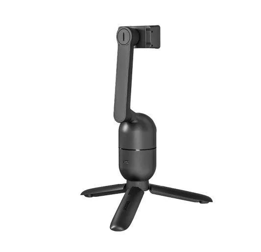 Black mobile phone bracket with face following technology and folding PTZ tripod