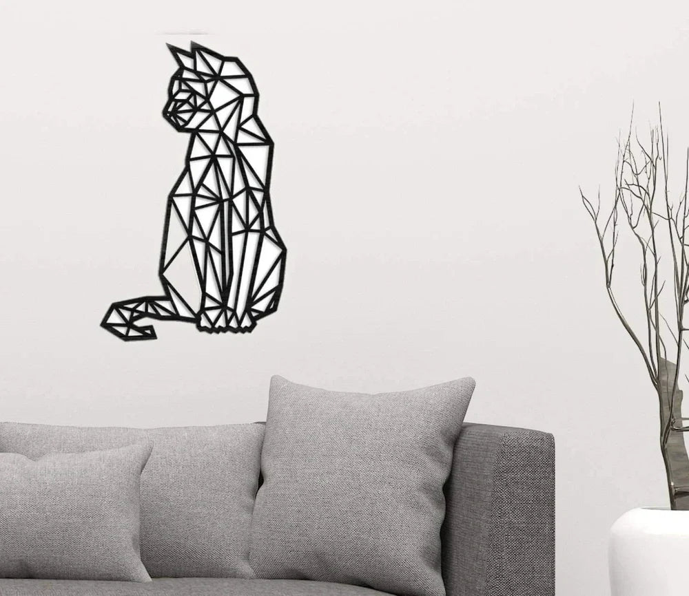 Black laser-engraved galvanized iron cat wall art pendant, 46x30x1.5cm dimensions for home decor