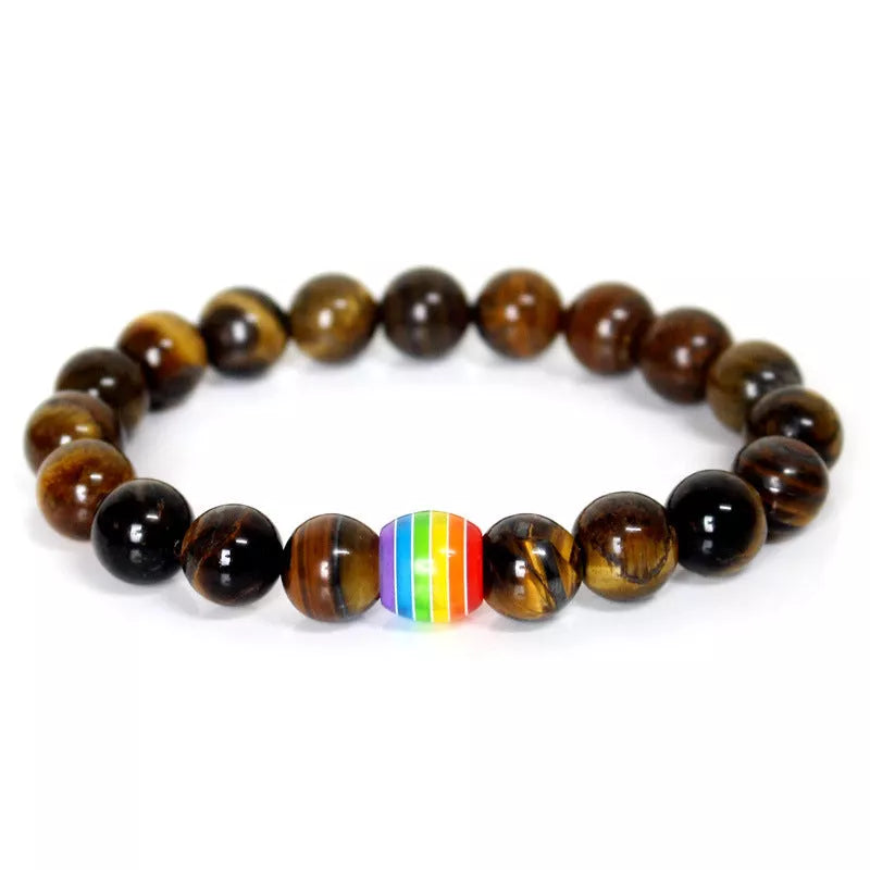 Rainbow Bead Bracelet with natural stone strand in multiple colors