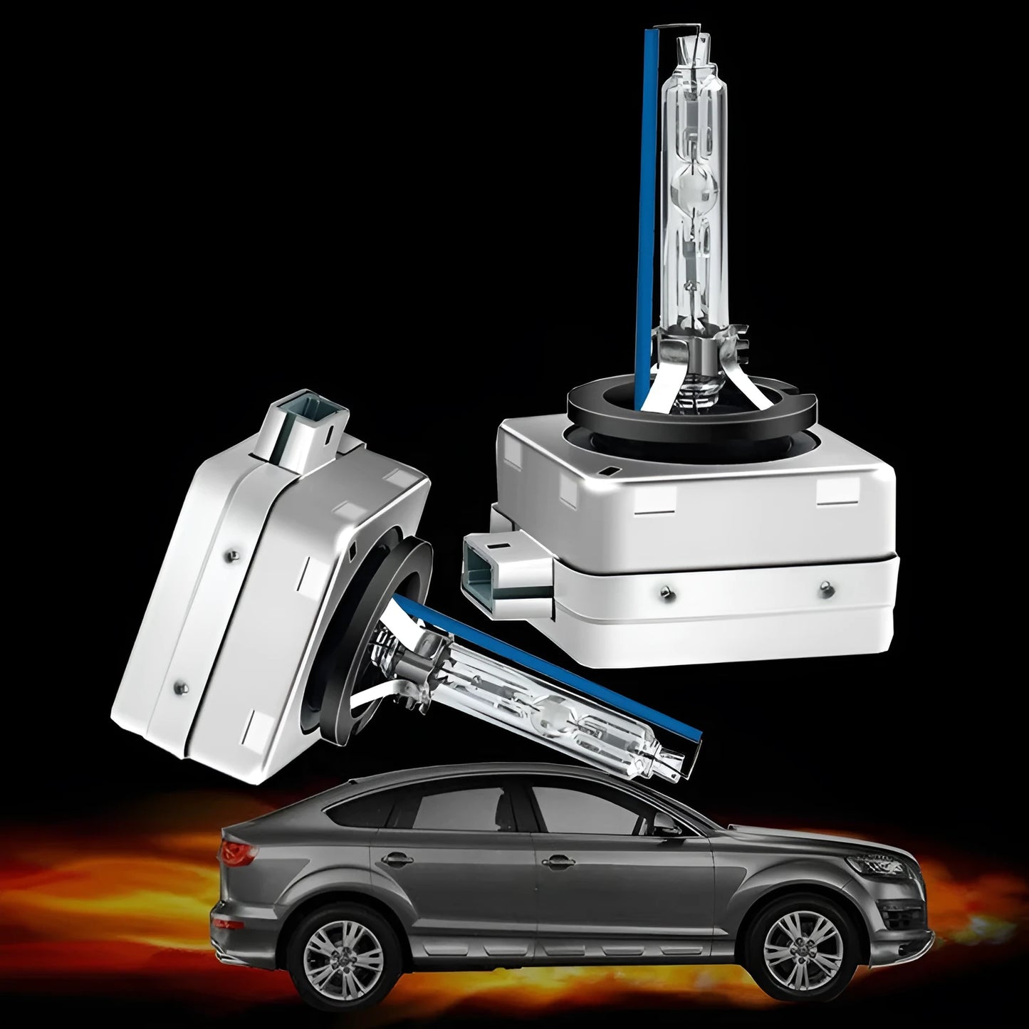Xenon automotive headlight bulb with aluminium alloy shell and quartz tube for D1S and D1R fittings